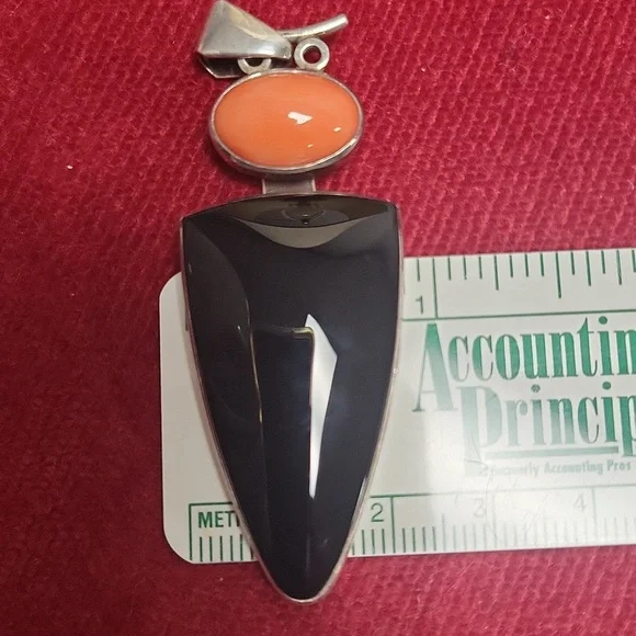 Frank Patania Jr Sterling, Onyx and Coral Owl Pendant - Picture 5 of 5